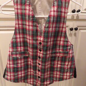 Vintage Men's Vest Red & Green Tartan Clan Plaid Christmas, Costume